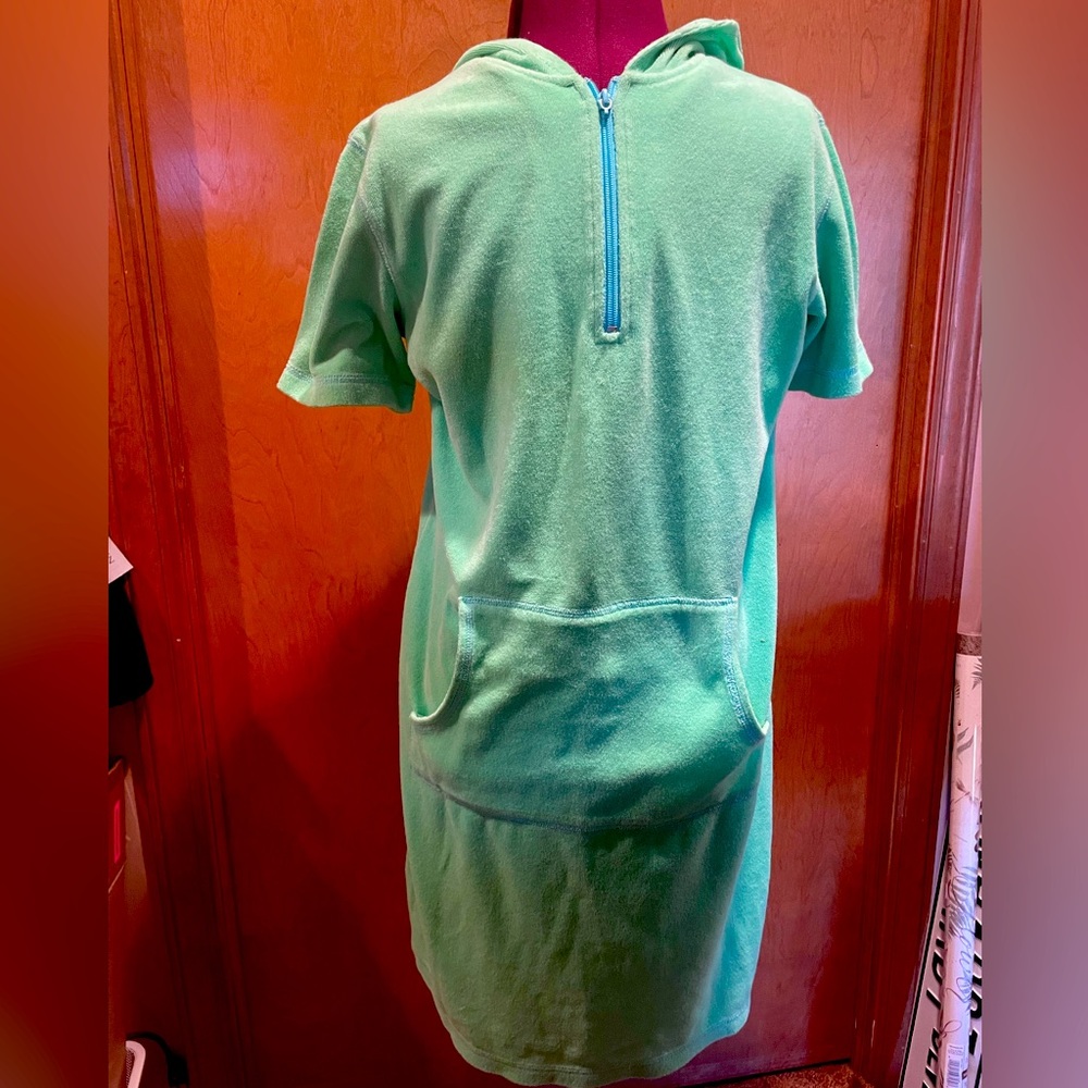 Quacker Factory Terry cloth 1/4 zip cover up with hood size x-small
